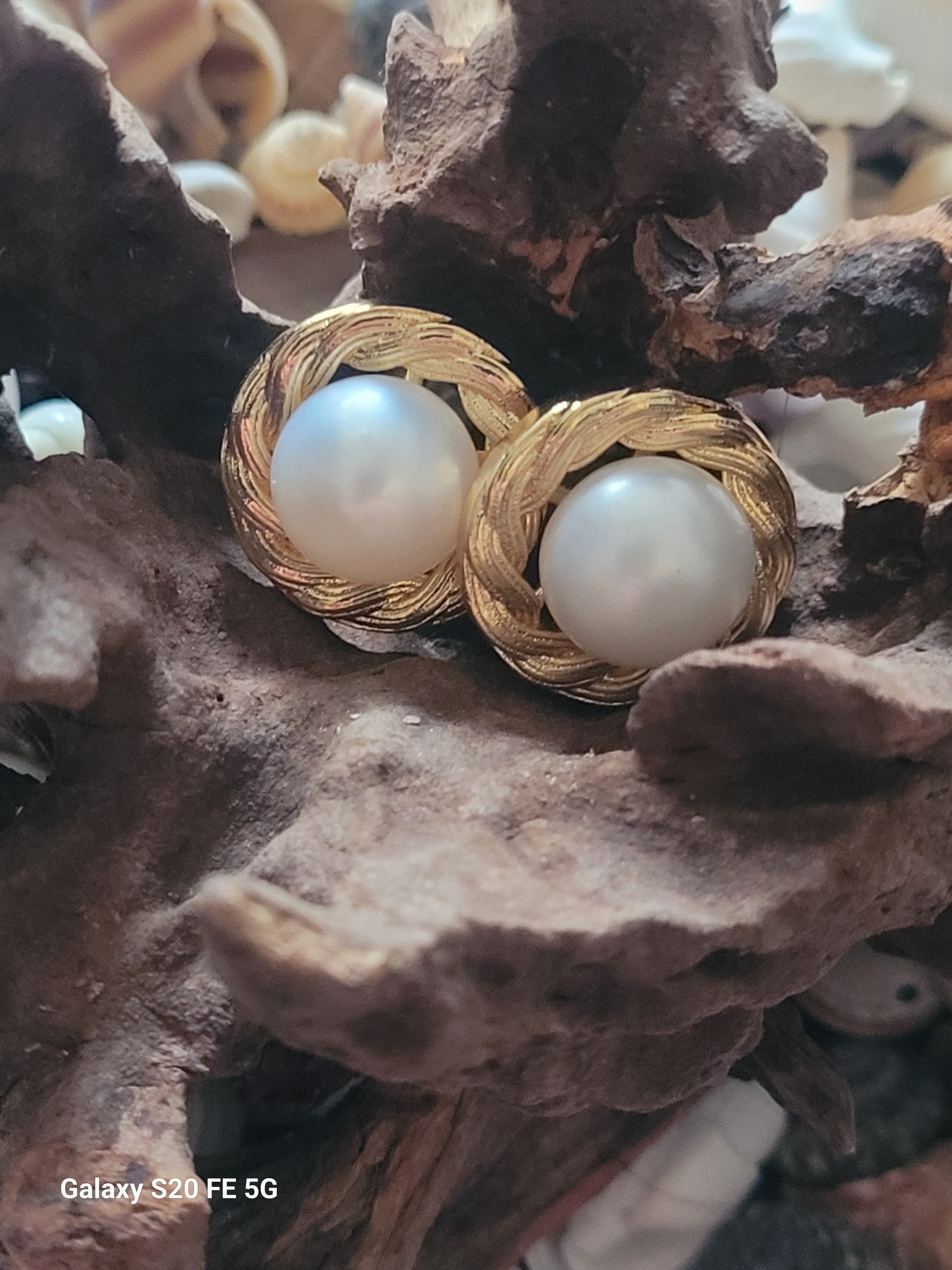 Pendientes vintage de perla en plata reciclada bañada en oro