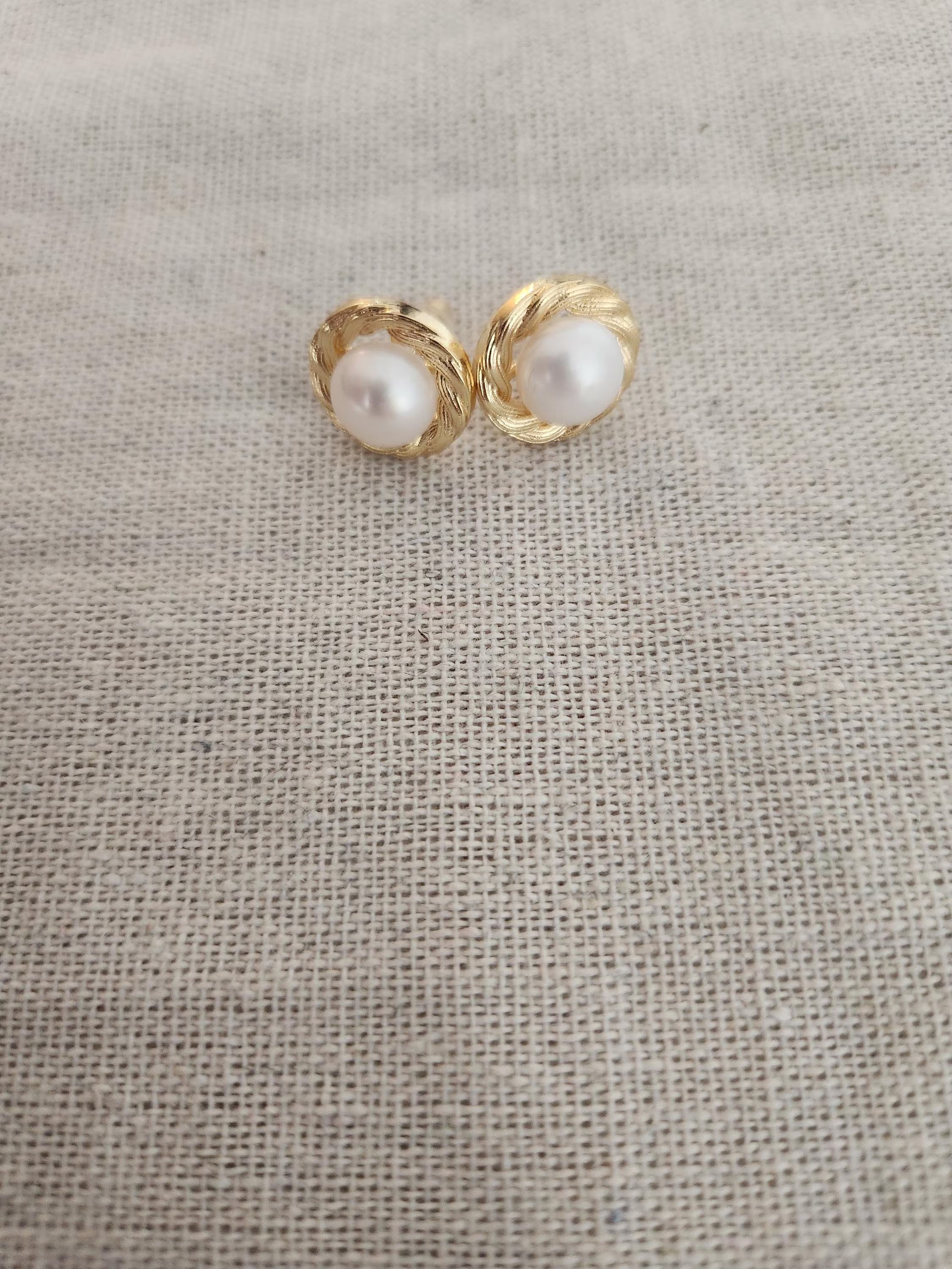 Pendientes vintage de perla en plata reciclada bañada en oro