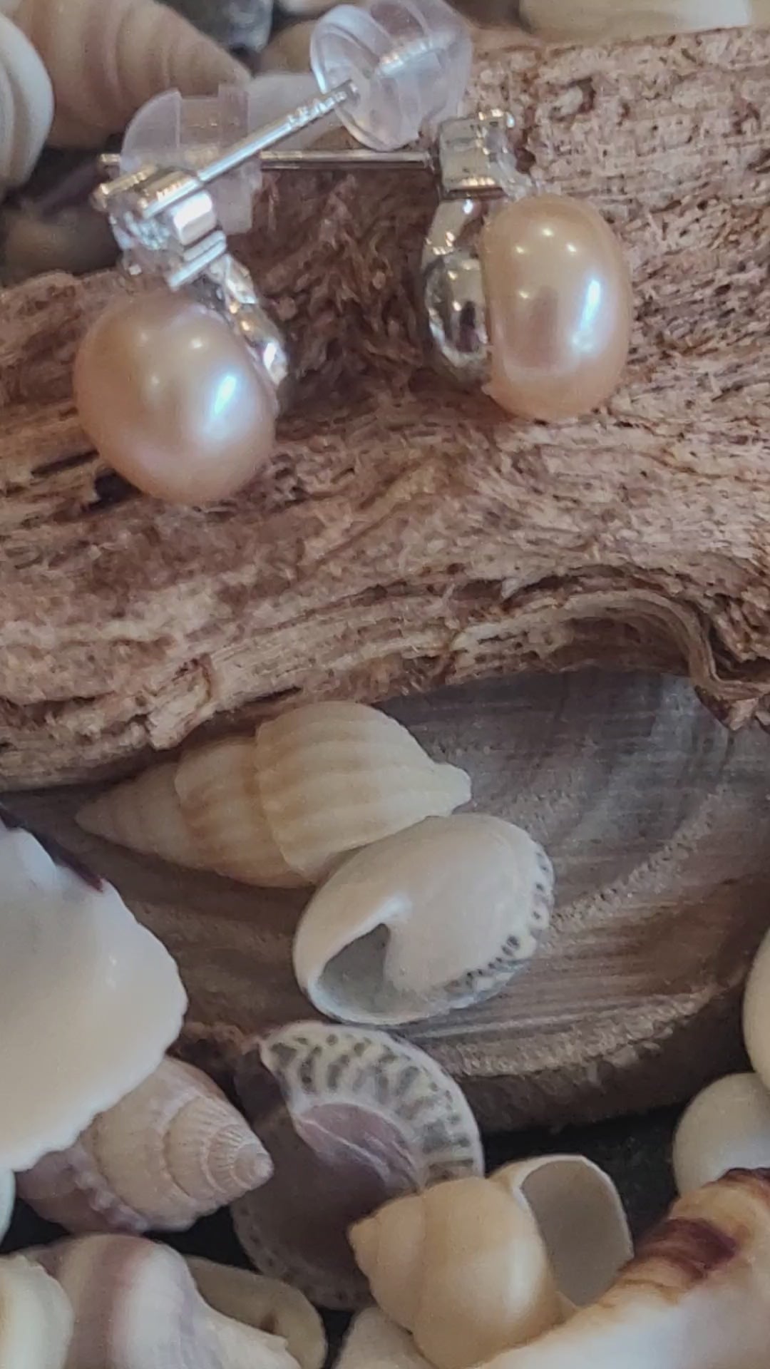 Pendientes de perla de agua dulce con CZ en plata reciclada